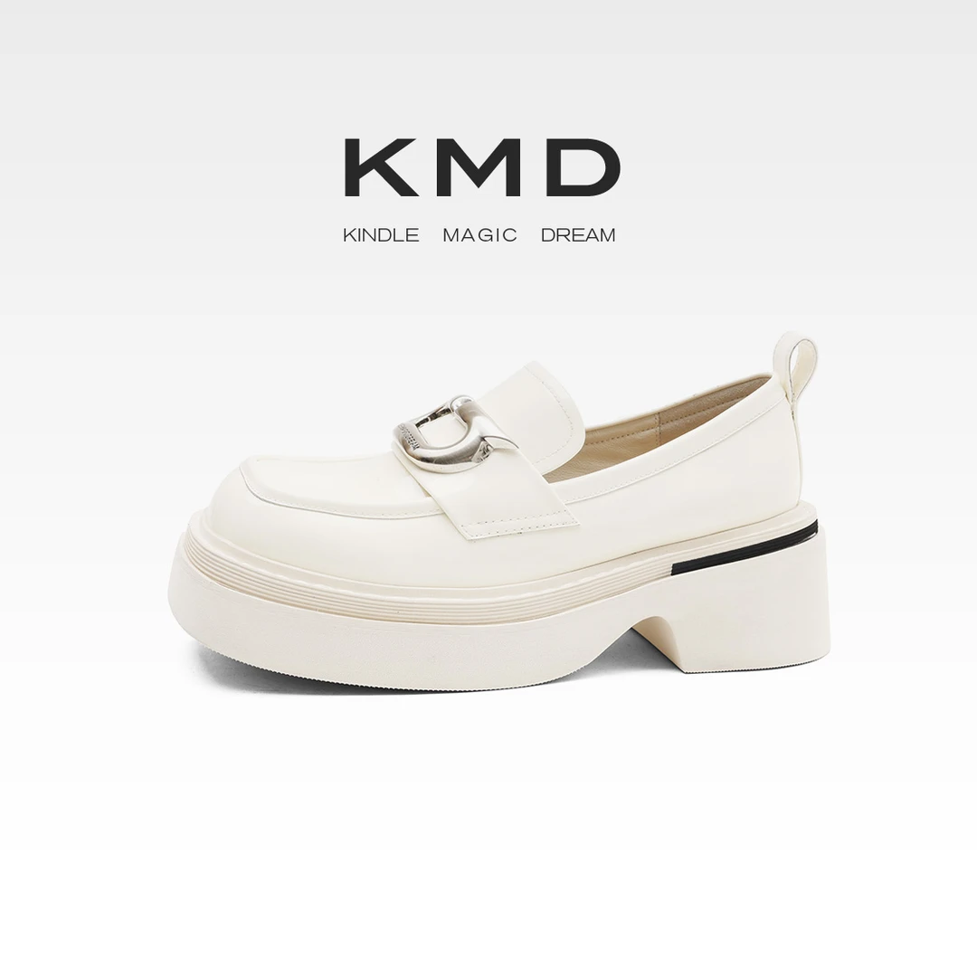 KMDSHOES2024秋季新款厚底jk小皮鞋女方头粗跟乐福鞋一脚蹬女鞋