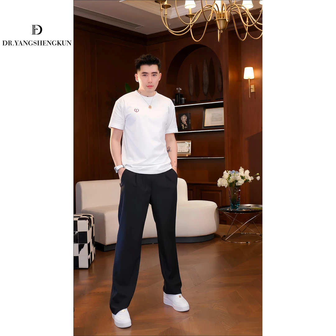 THE ROWSKY杨圣坤桃心tee圆领宽松纯棉男士短袖T恤DR2503-2701
