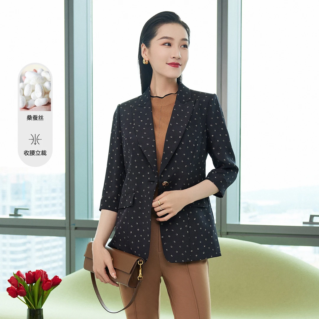 【婷婷专属】【桑蚕丝】春秋休闲趣味印花一粒扣西装外套女