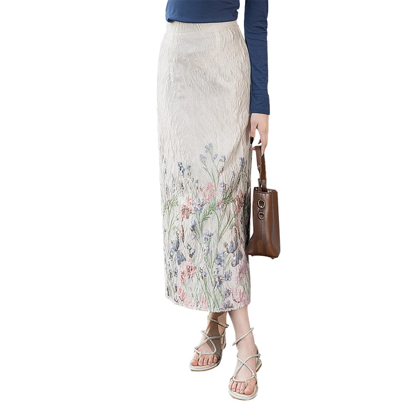 丝柏舍2025春装新款女装时尚修身直筒开叉显瘦半身裙S51R0962B