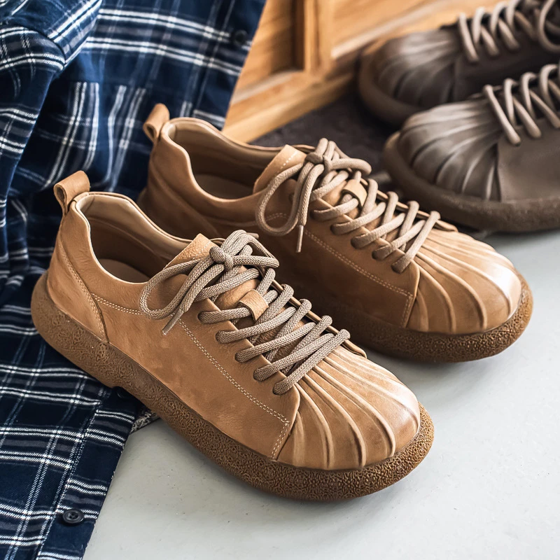 2025厚底男鞋新款夏季复古百搭透气软底男士网红潮牌百搭男鞋皮鞋