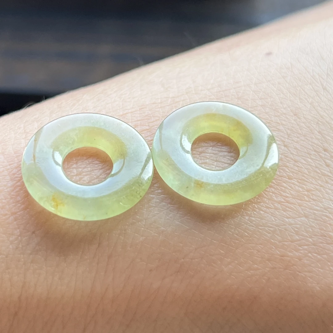 天然缅甸a货翡翠特色冰黄撒金甜甜圈耳饰耳坠耳圈小平安环吊坠