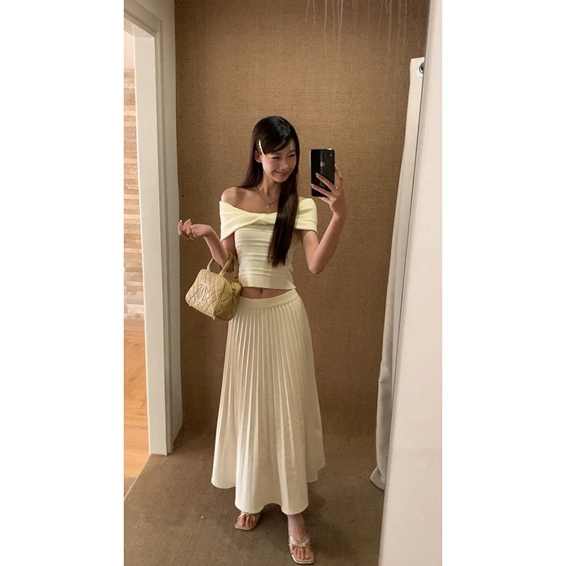 【HRG清仓】春夏韩系甜美法式长款A字百褶半身裙252V1576#