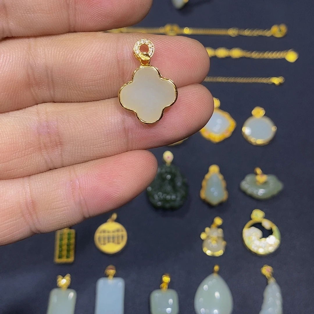 颈饰银S925镀金镶嵌和田玉