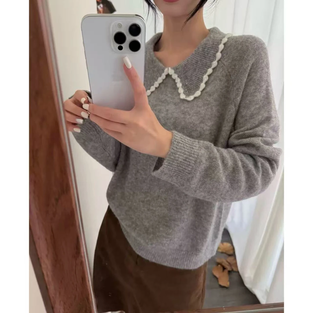 【花边娃娃领】薄款小香风娃娃领甜美气质针织套头毛衣2089