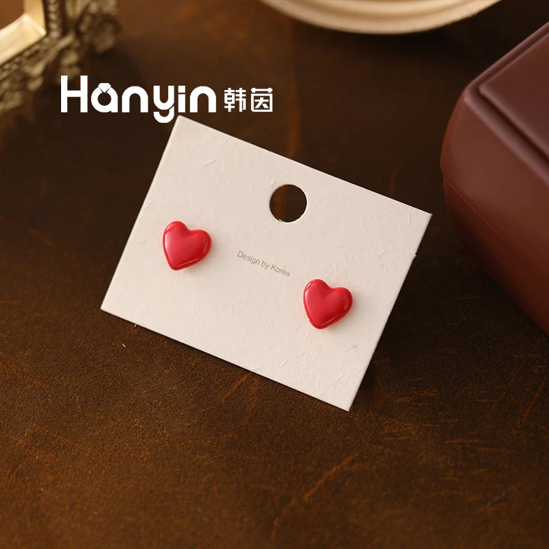 铜合金珐琅耳饰 925银针韩国东大门气质高级简约时尚红色爱心耳钉