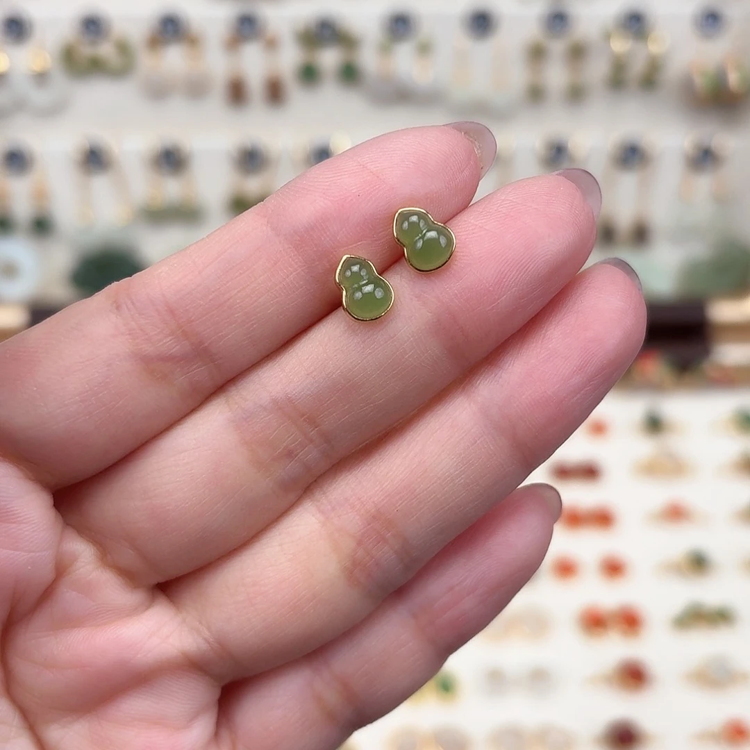 银S925镶嵌和田玉耳饰