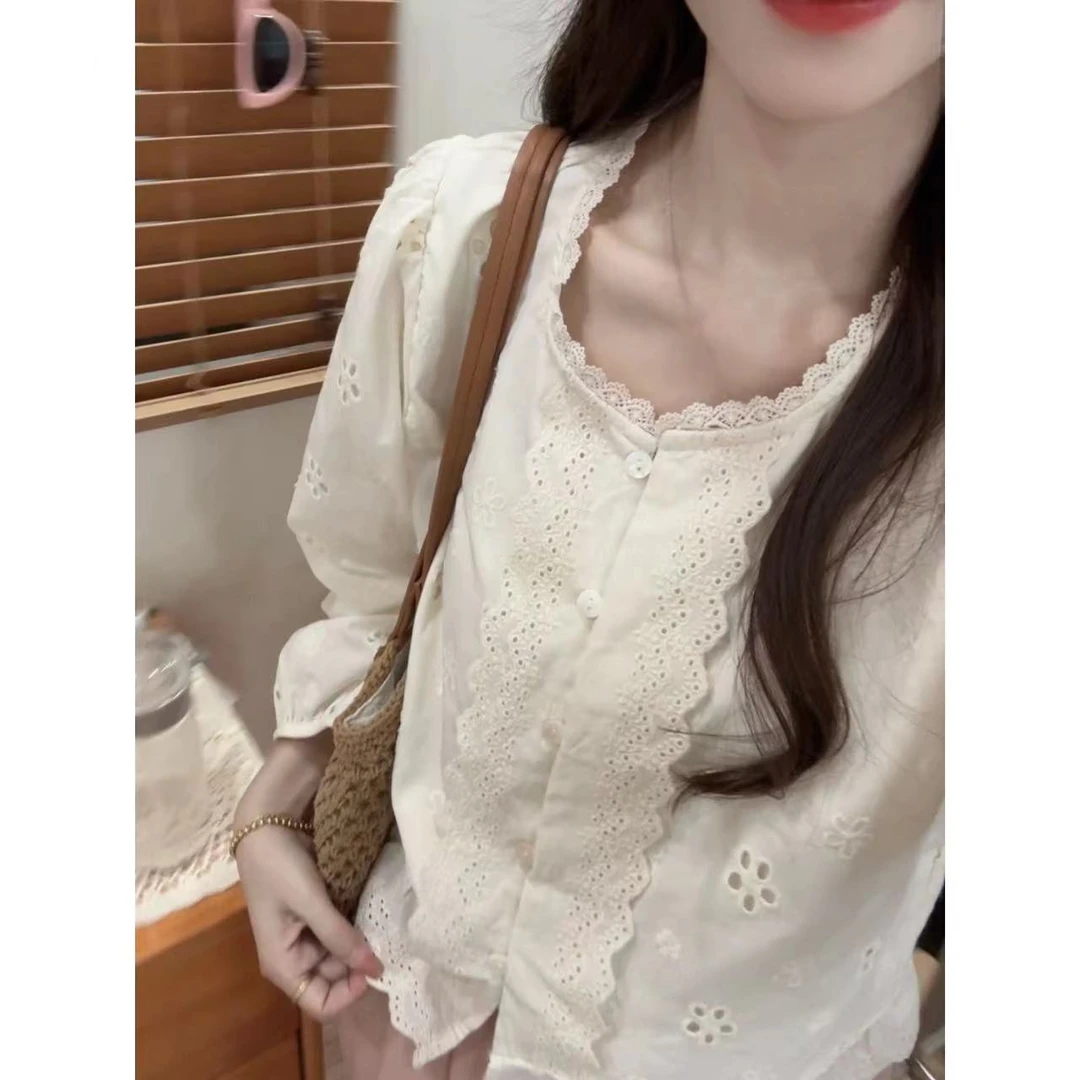 【五分糖】法式气质镂空蕾丝花边衬衫女高级感显瘦上衣