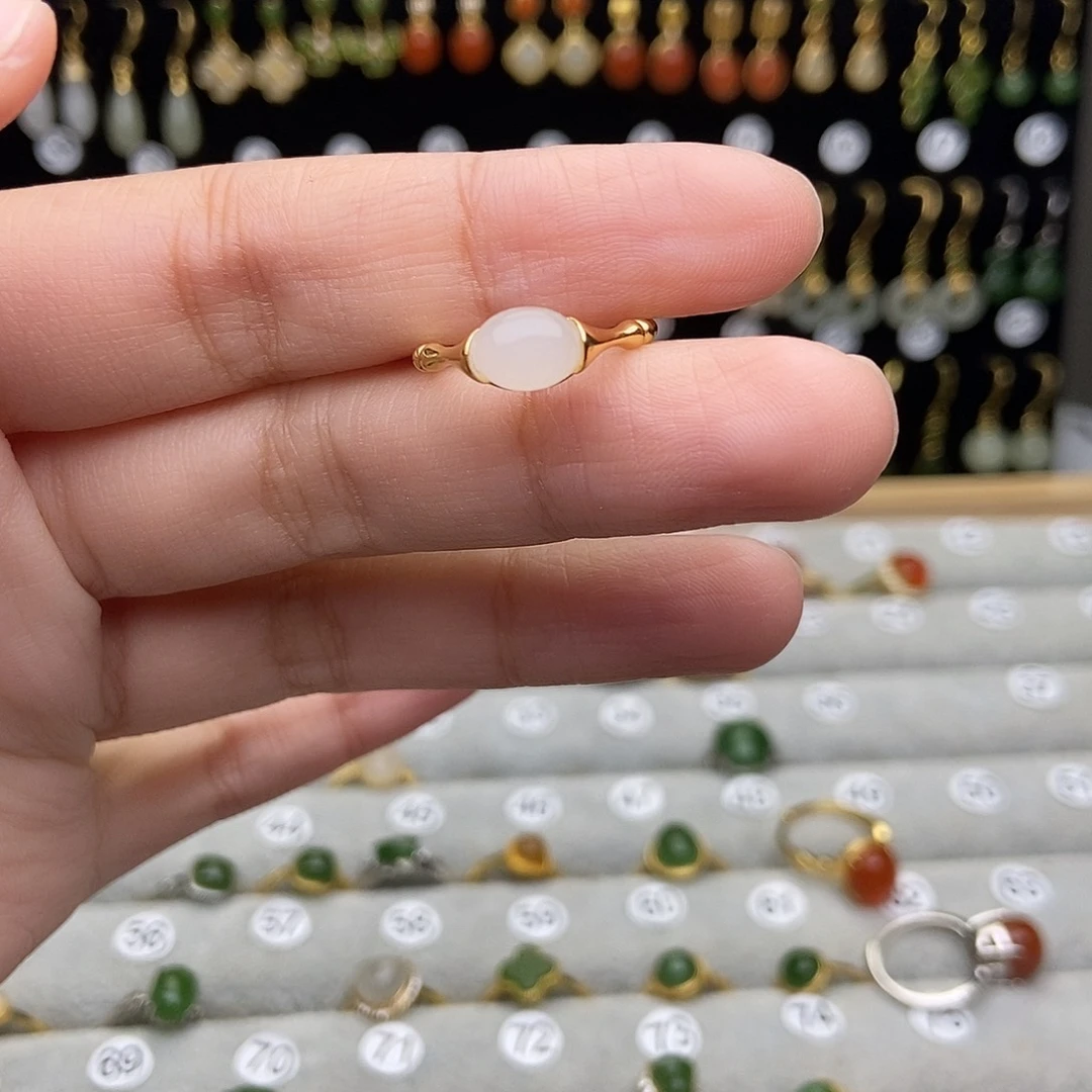 和田玉银S925镀金镶嵌耳饰