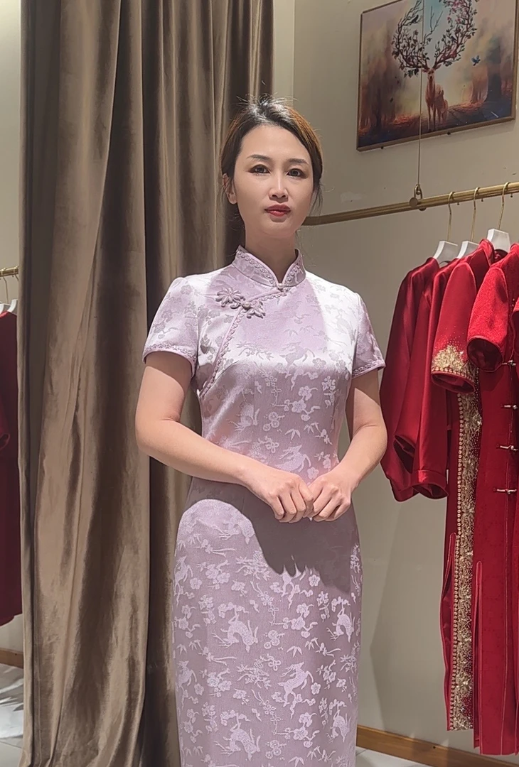 优雅中国风复古气质旗袍修身显瘦中长款婚宴礼服