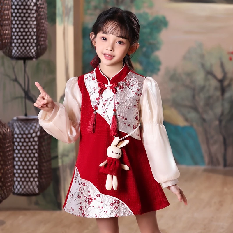 女童春装连衣裙儿童新中式旗袍裙子小女孩洋气公主裙新年衣服生日