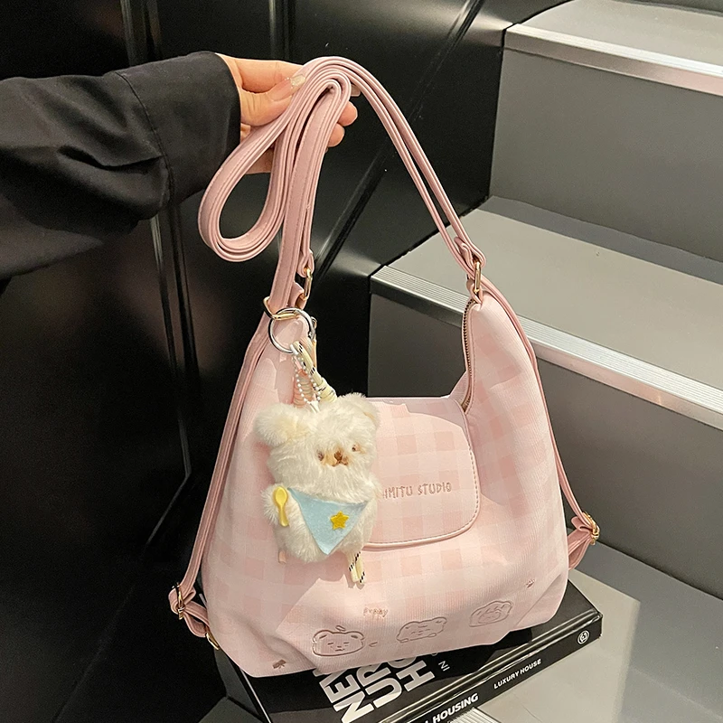 Aimitu2025新款通勤简约百搭洋气格纹潮流时尚质感单肩双肩包