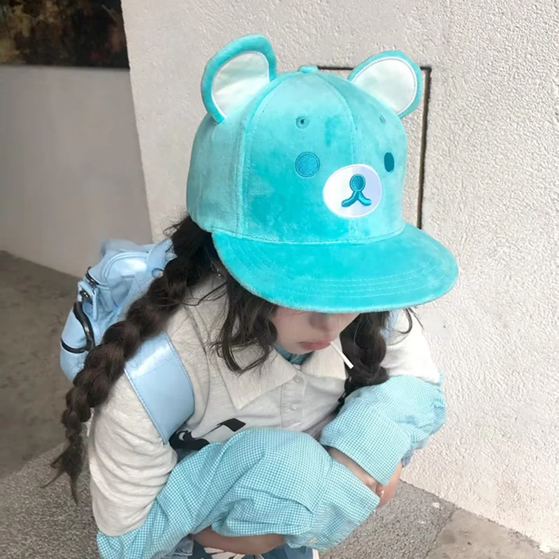 防晒曼波~轻松熊平檐鸭舌帽子女新款可爱卡通薄荷遮阳棒球帽