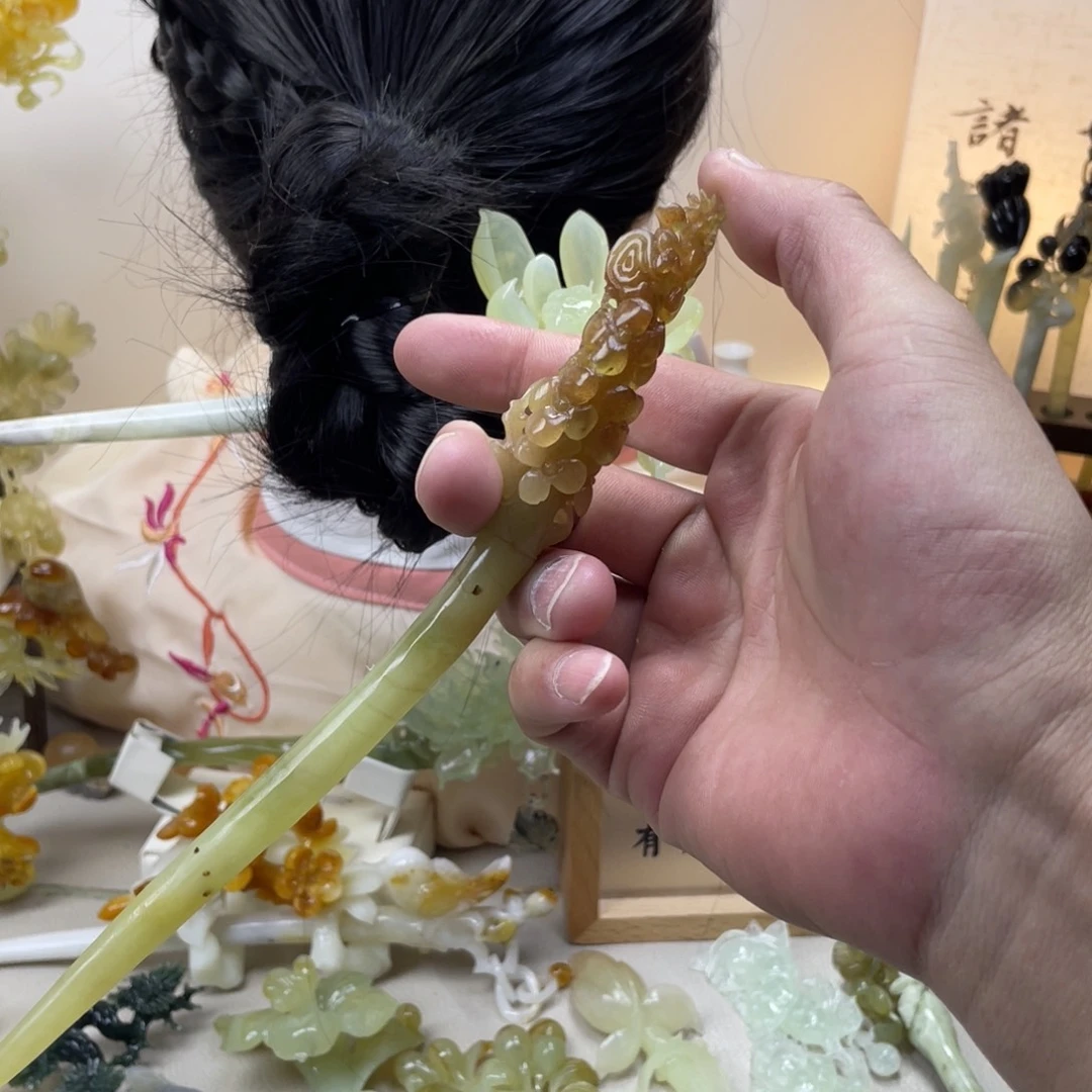 蛇纹石玉合金发饰发簪