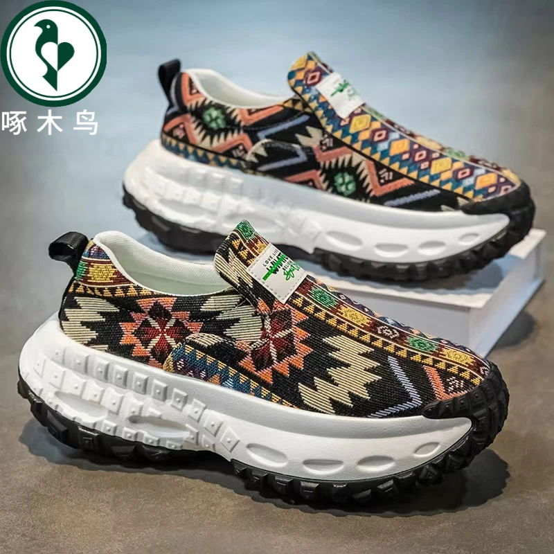 【正品】啄木鸟2025秋季新款厚底增高男鞋懒人一脚蹬休闲运动鞋鞋子