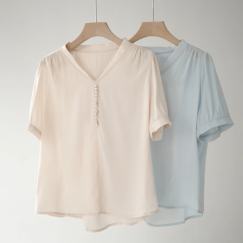 90%桑蚕丝短袖时尚百搭衬衫休闲宽松轻奢显瘦8256113