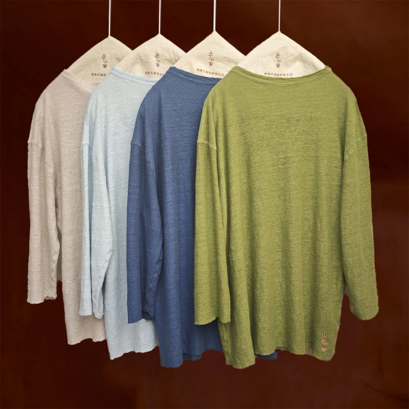 山下的家汉麻松身T恤 山下瑜伽T恤7分袖上衣罩衫宽松透气瑜伽t恤