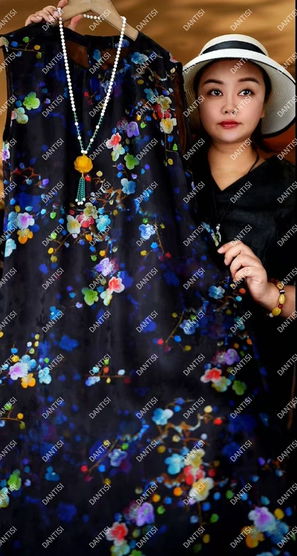 零度《非遗美学》1533花色晕染梅花印花宽松时尚女裙