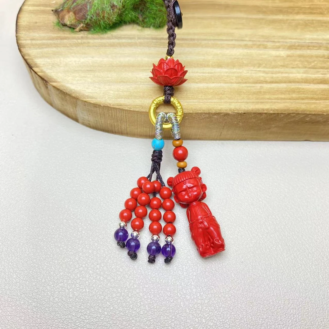 含辰砂工艺品高含量朱砂红砂设计款哪吒钥匙扣正品保真送礼朱砂