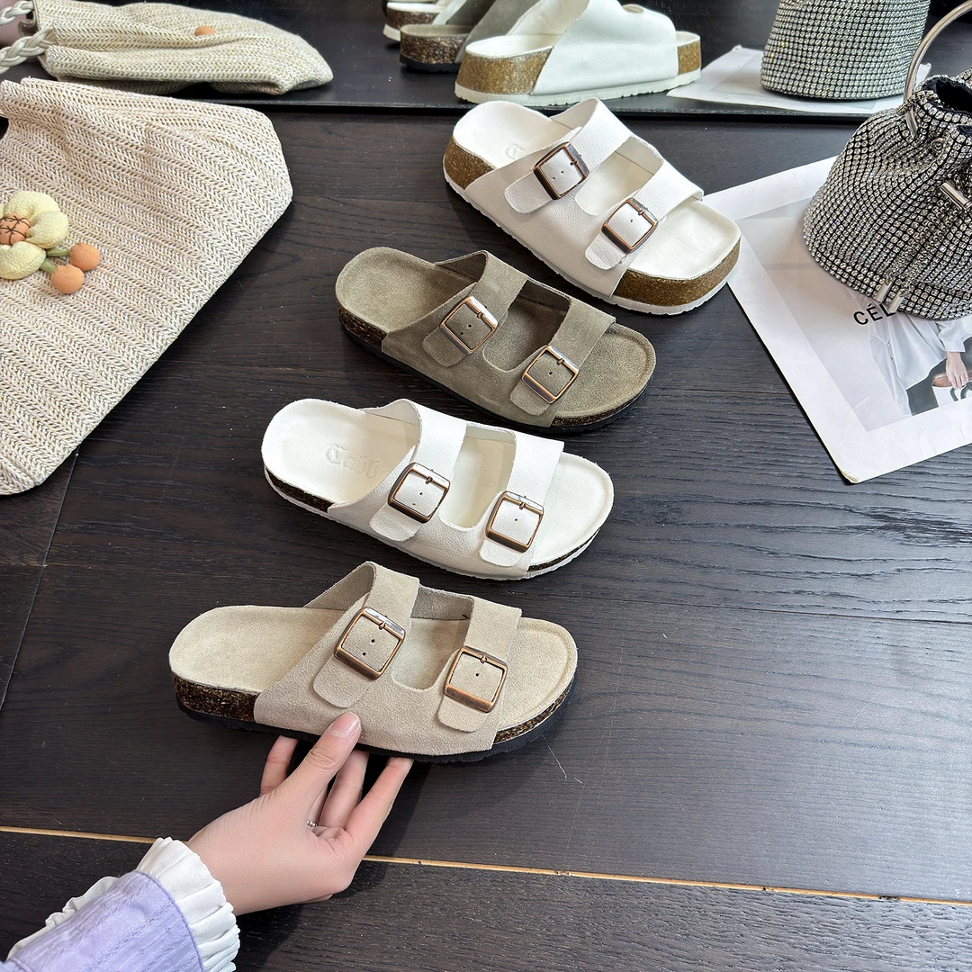 【左右】厚底搭扣软木凉拖鞋女夏季外穿新款勃肯一字扣户外休闲凉鞋