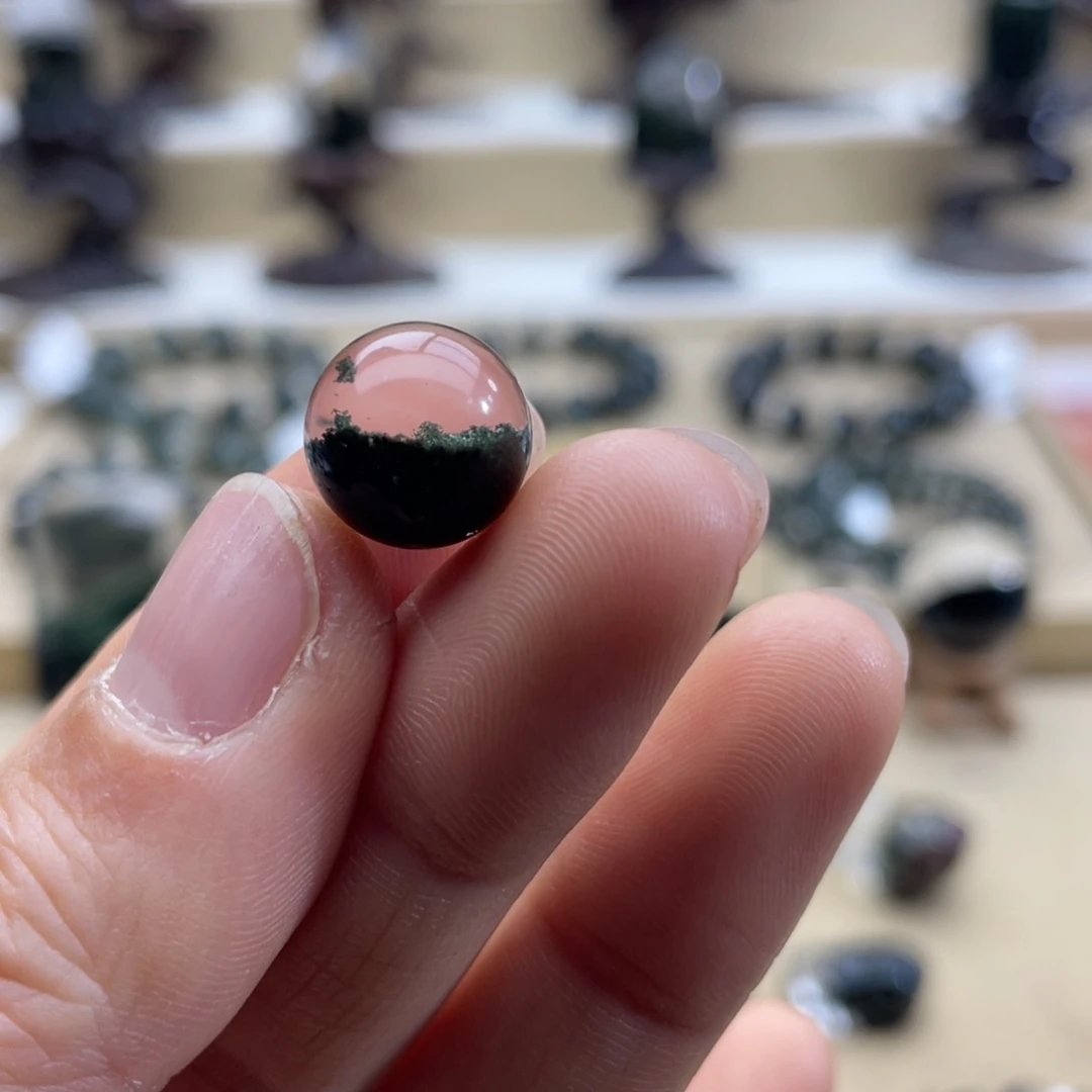 水晶手链未镶嵌h***）绿幽灵聚宝盆手绳定制不退换