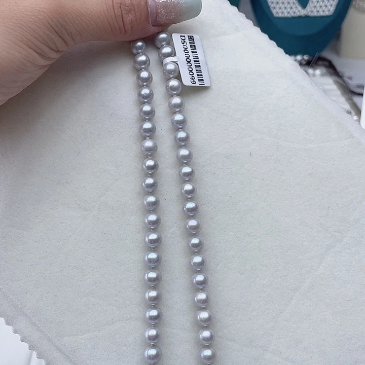 淡水珍珠银S925镶嵌颈饰卡8高级灰金属光高品捡漏