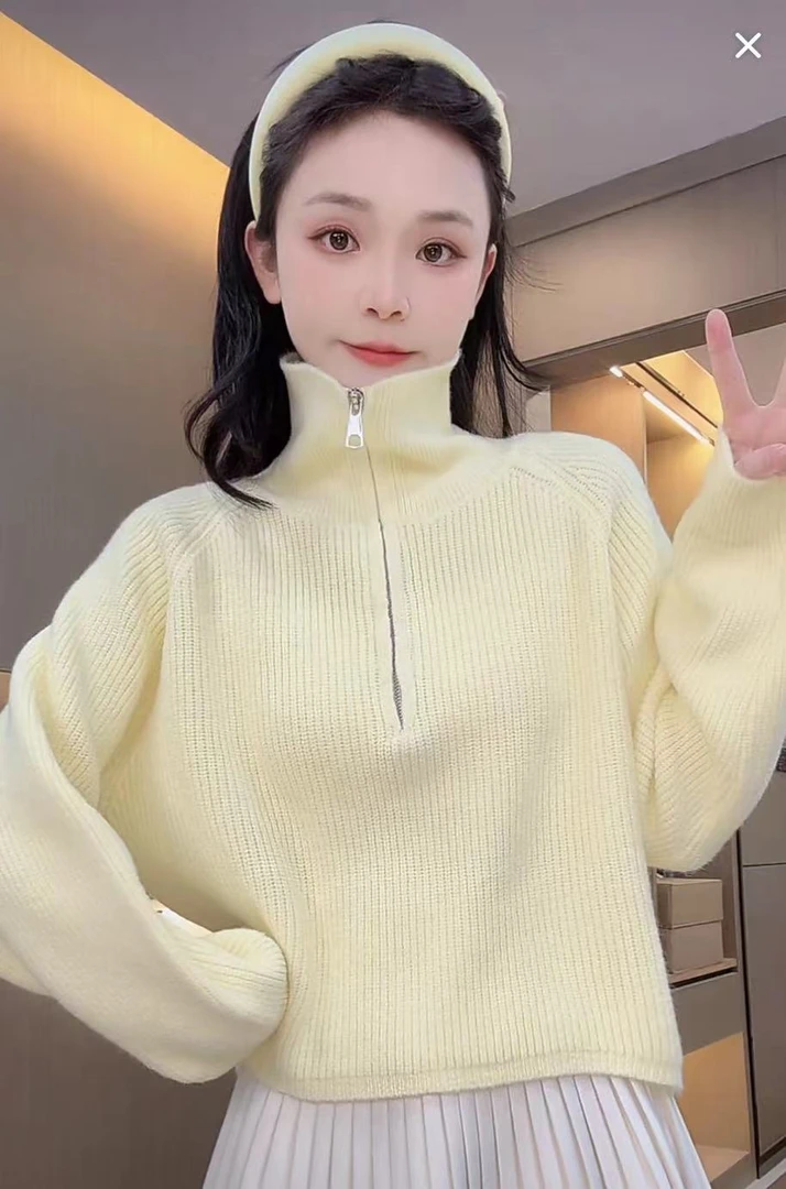 【秀宝女装】慵懒风半拉链高领针织毛衣XB3608
