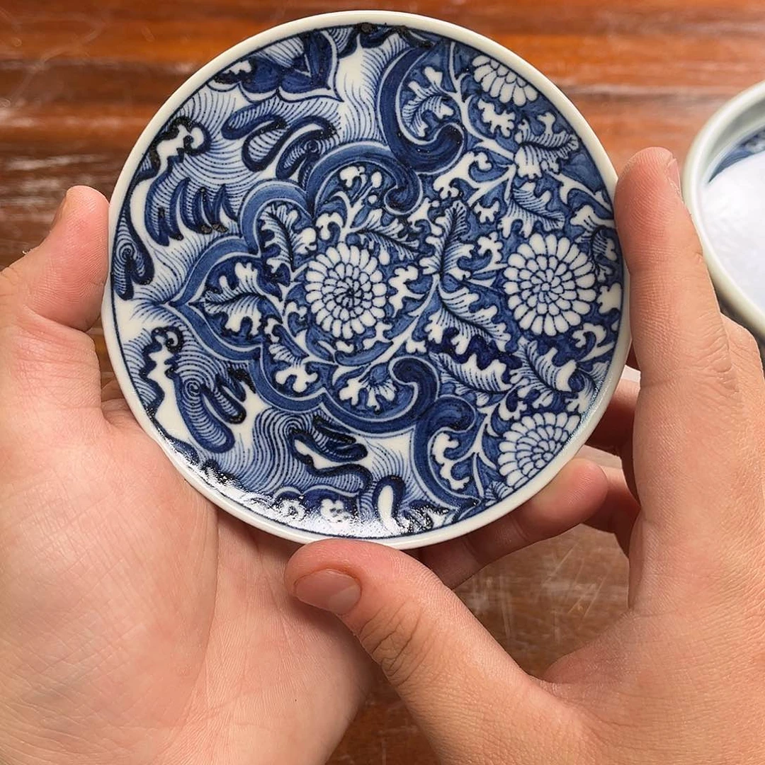 微瑕元青花透明釉杯垫