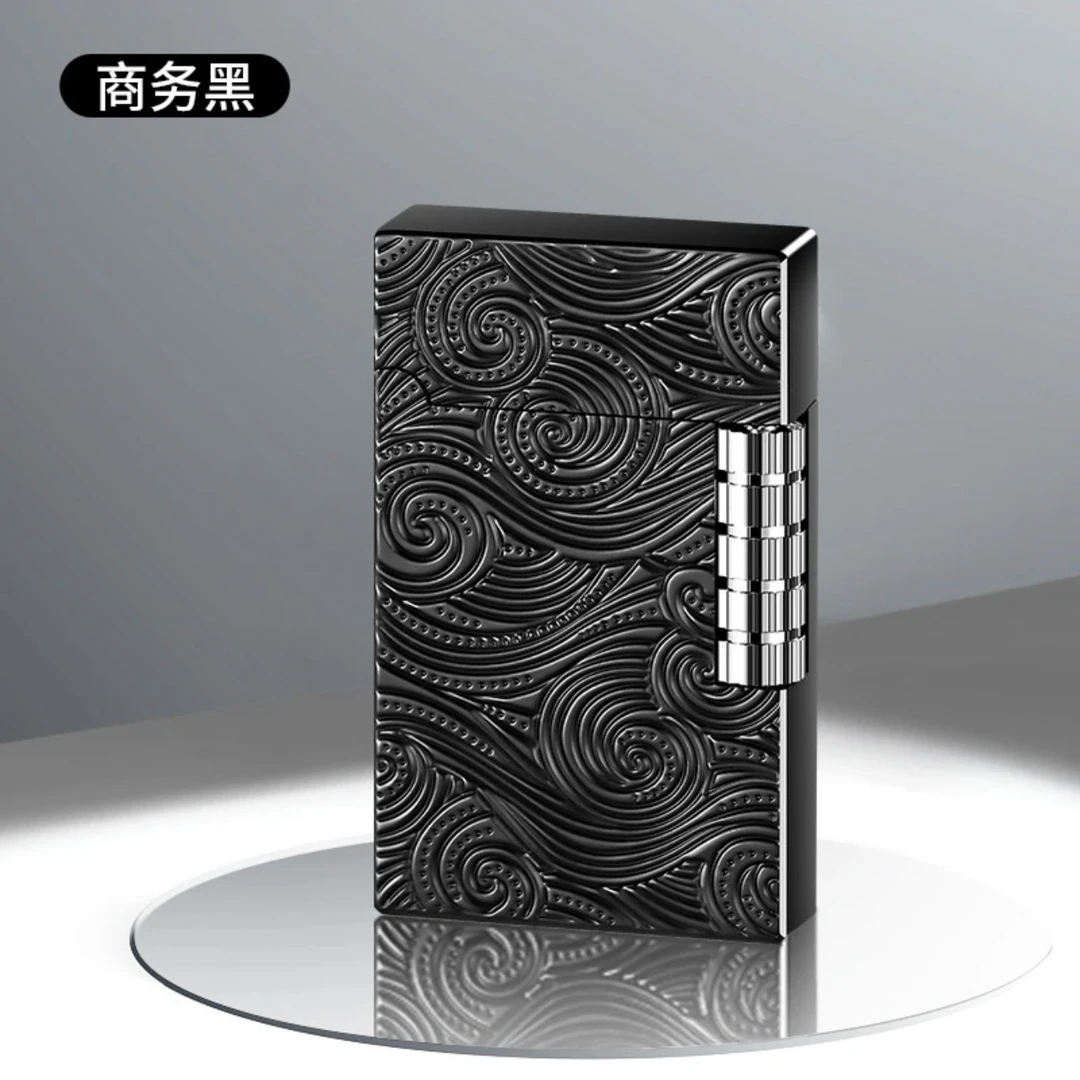 黑色立体浮雕浪花朗声侧打充气打火机