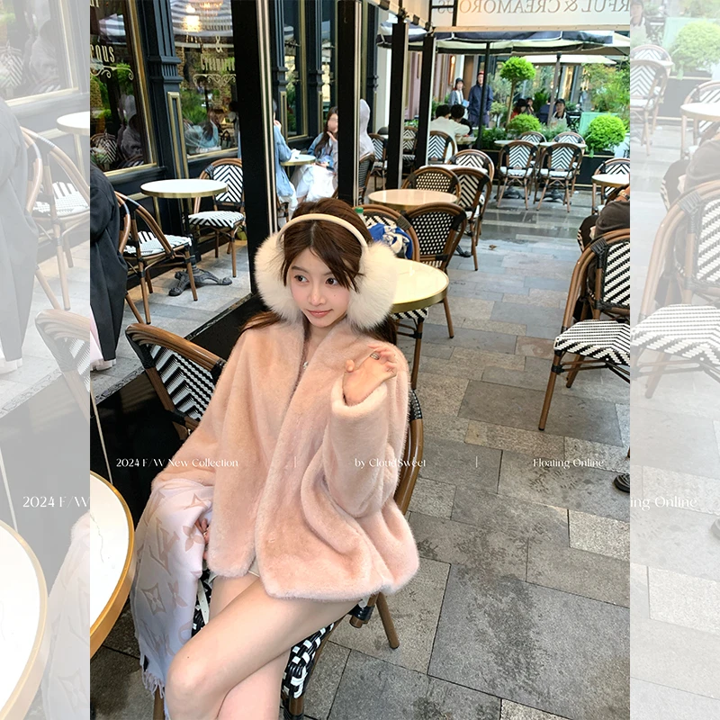 CloudSweet白云甜  韩女法则粉色环保毛毛外套女冬