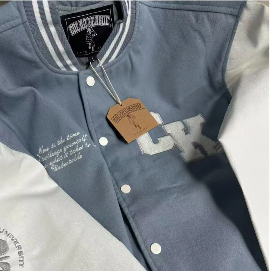 NCK重磅拼皮袖撞色棒球服外套-男女同款
