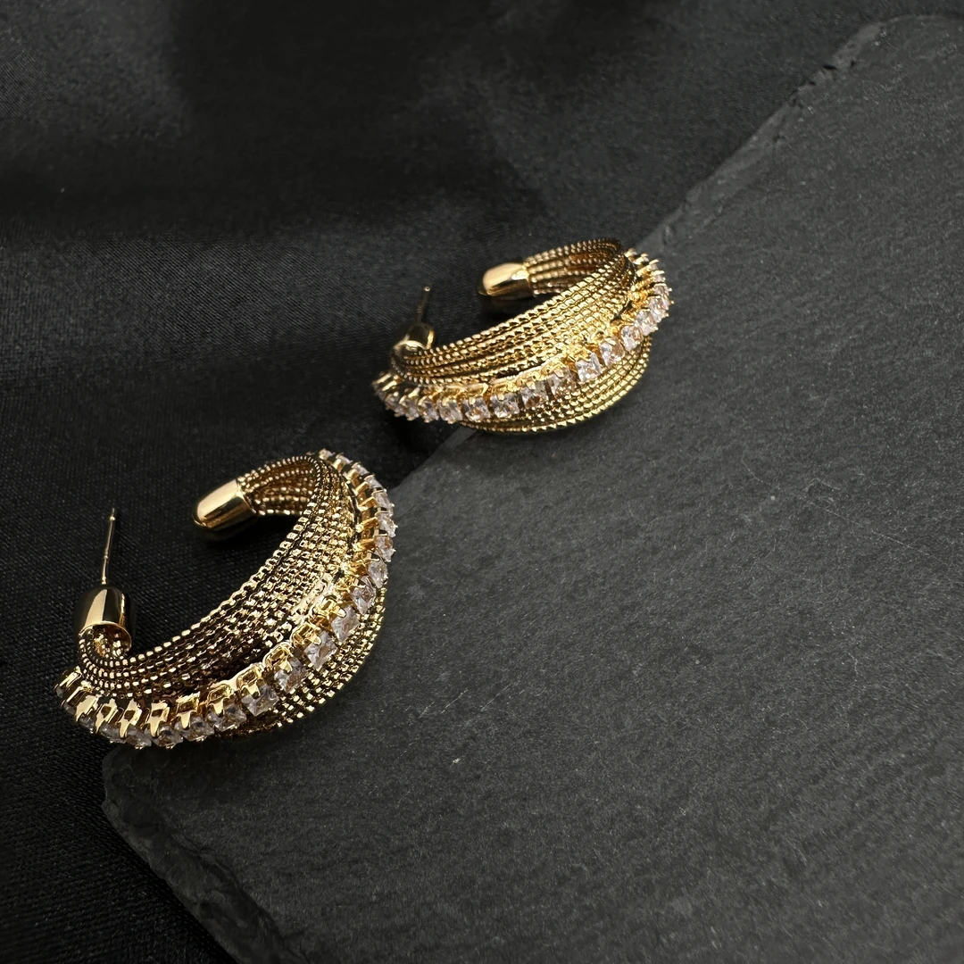 铜合金锆石耳饰 0716 Acc-999 轻奢高法式金色高智淡人风耳饰
