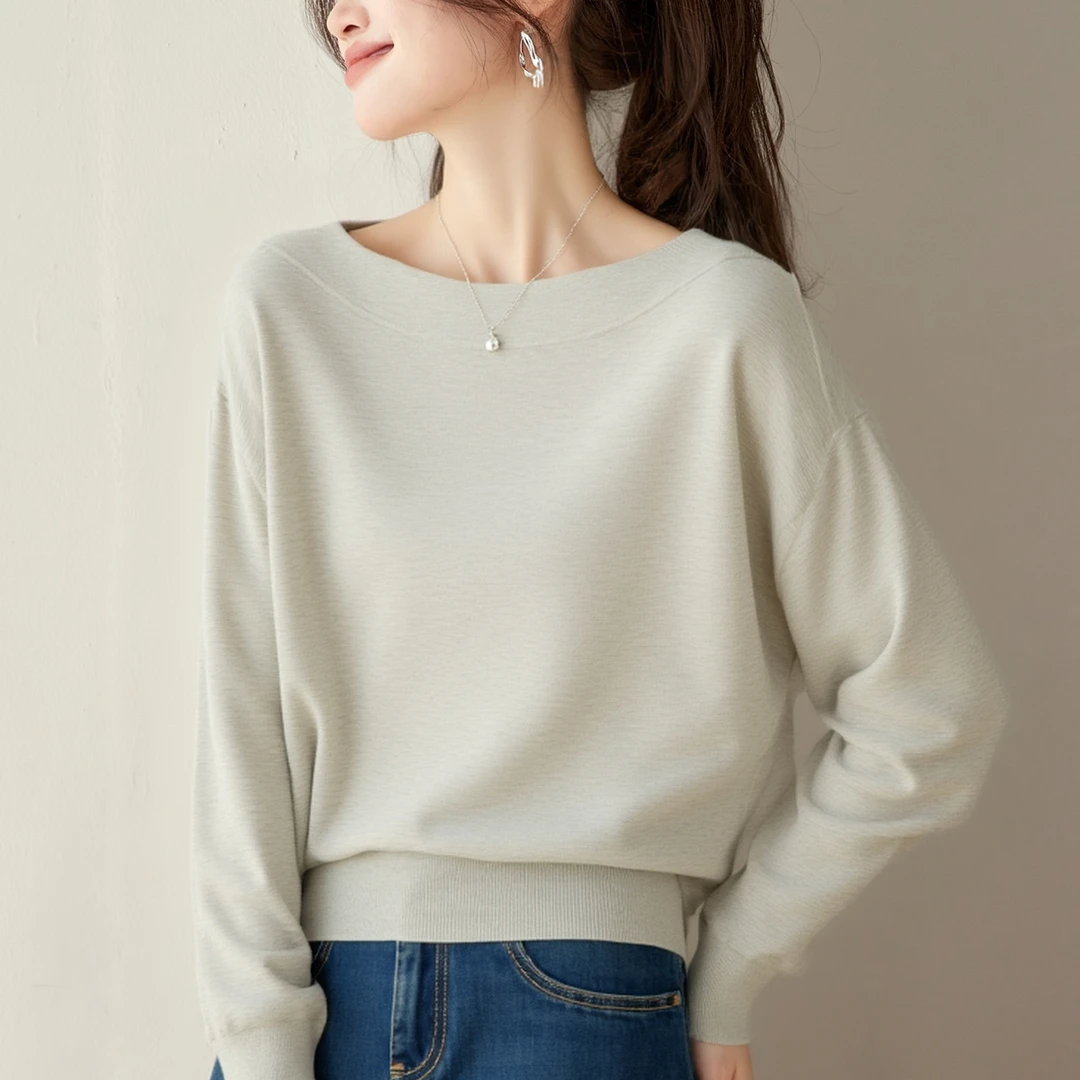 一字领上衣女轻奢高级感宽松遮肚打底衫2025新款秋冬洋气时髦毛衣