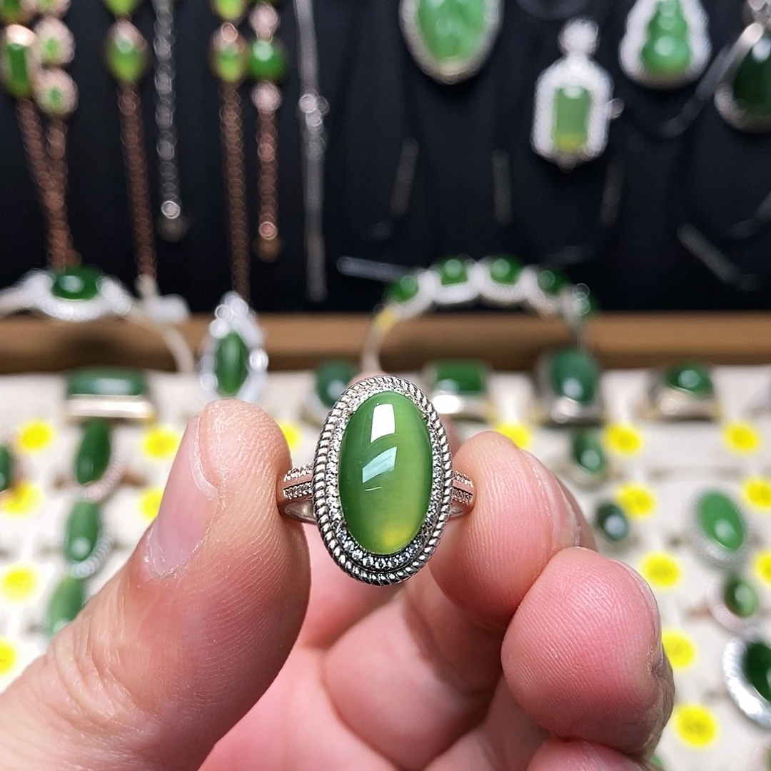 和田玉（碧玉）银S925镶嵌戒指