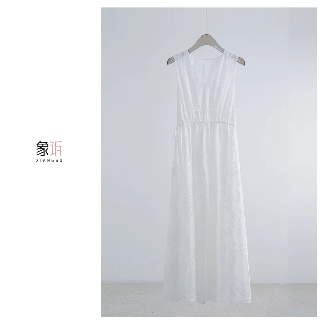 【XIANGSU象诉】夏季新款绣花天丝无袖连衣裙-25052012358