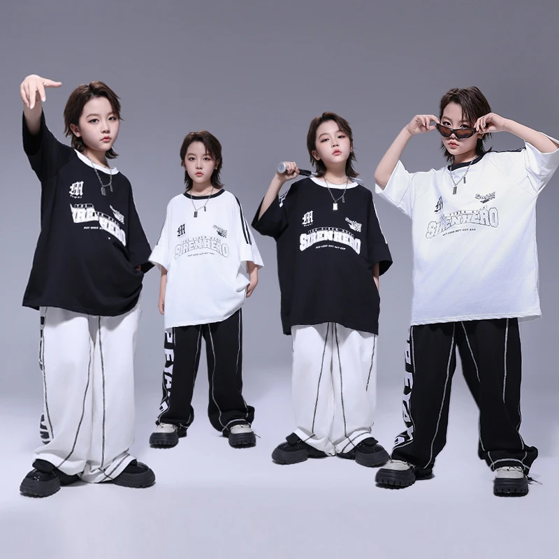 儿童街舞演出服男童帅气嘻哈T恤hiphop练功服套装女童爵士舞服装