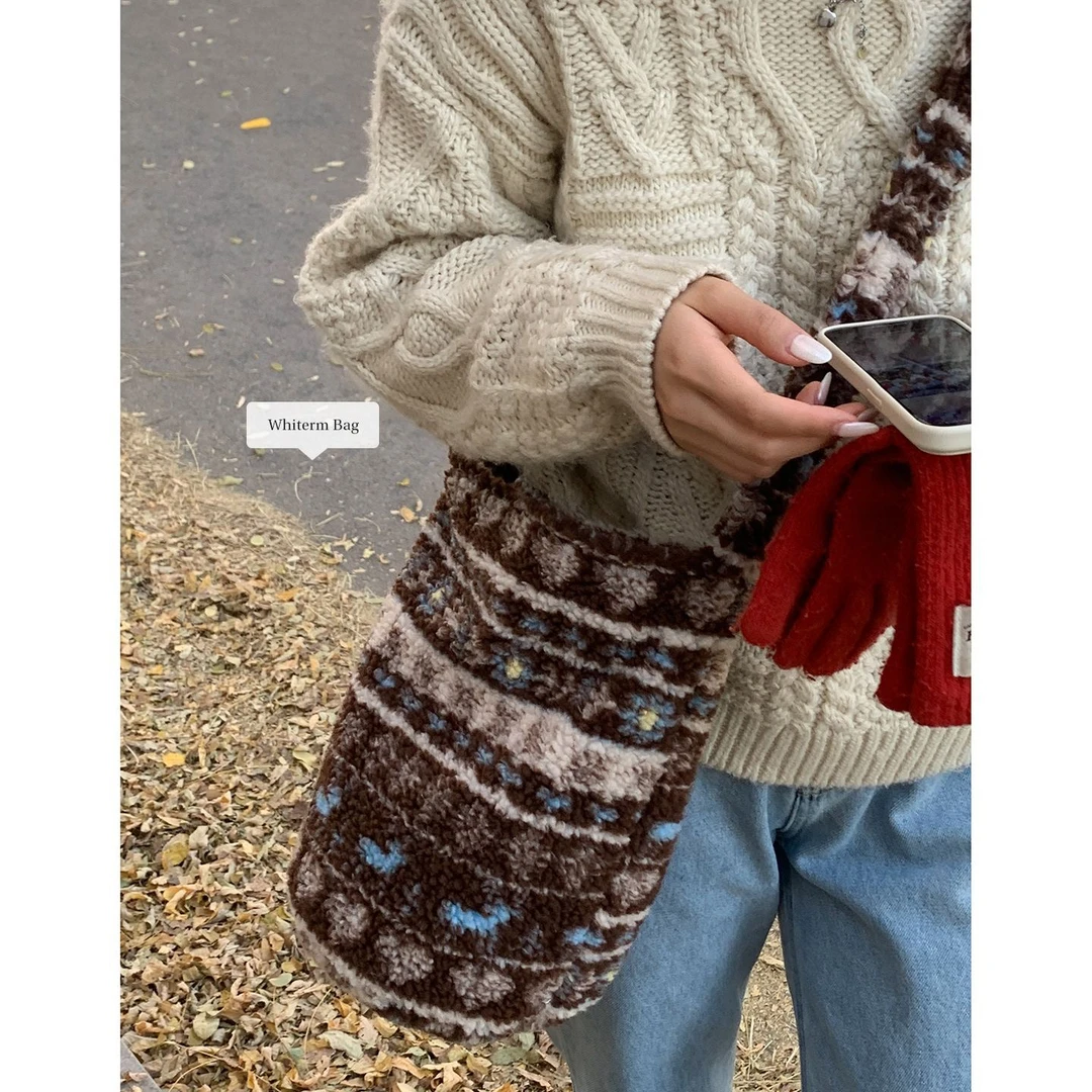 ZY甜美学院毛绒包女2026新款潮时尚韩版羊羔毛水桶包大容量托特包