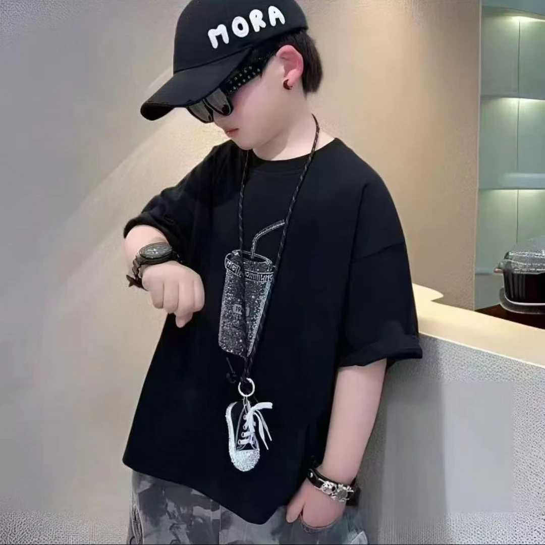 502831男童T恤2025夏季新短袖时尚洋气上衣夏中大童休闲韩版半袖