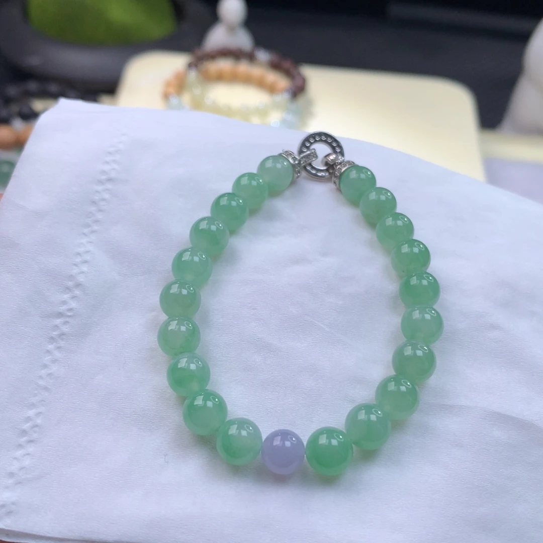 翡翠手链未镶嵌卡7甜绿