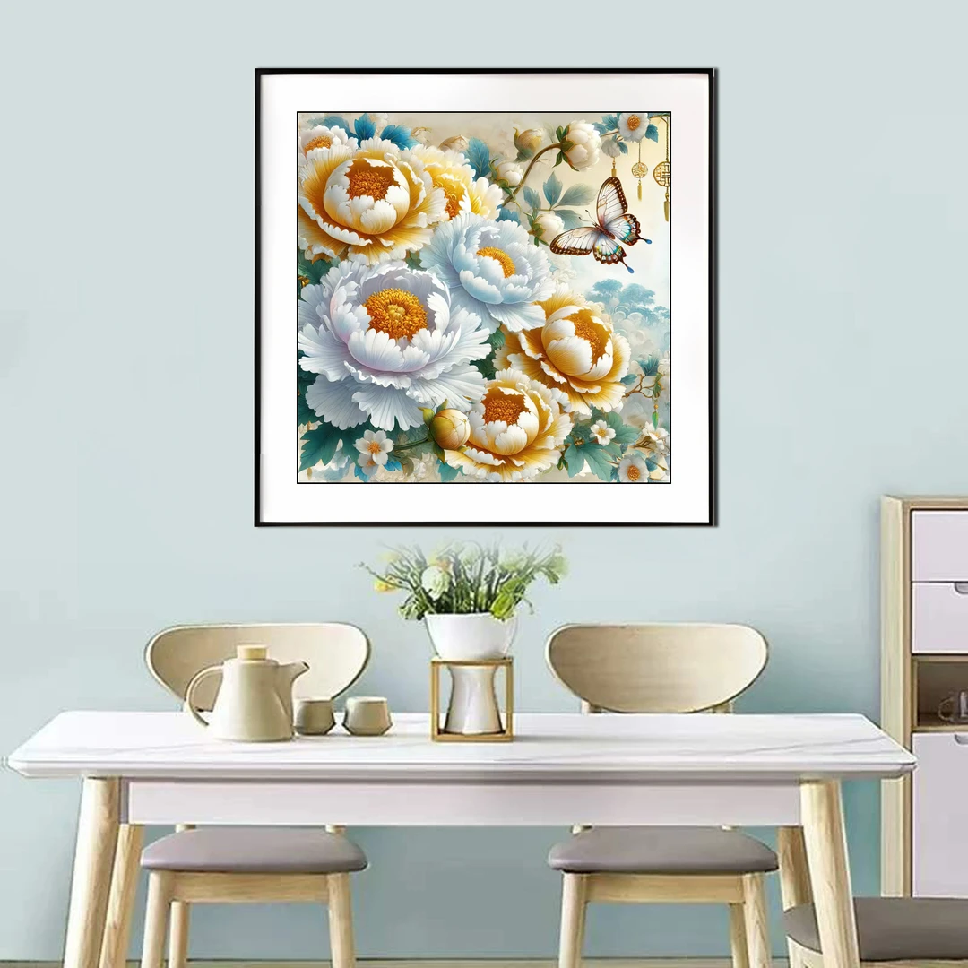 【新疆长绒棉双纱棉礼盒版】6841盛世白牡丹一 十字绣大格/小格