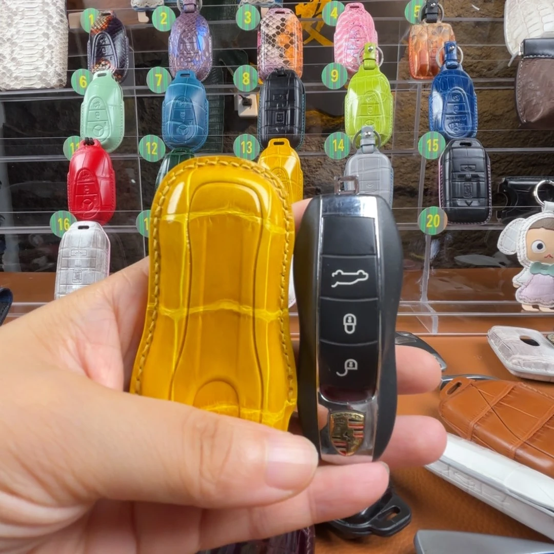 鳄鱼皮(革)保时捷钥匙套黄色鳄鱼皮