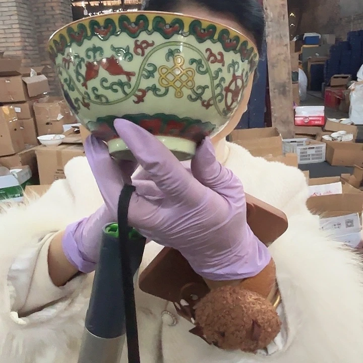 陶摆件景德镇高温绿希希5寸碗