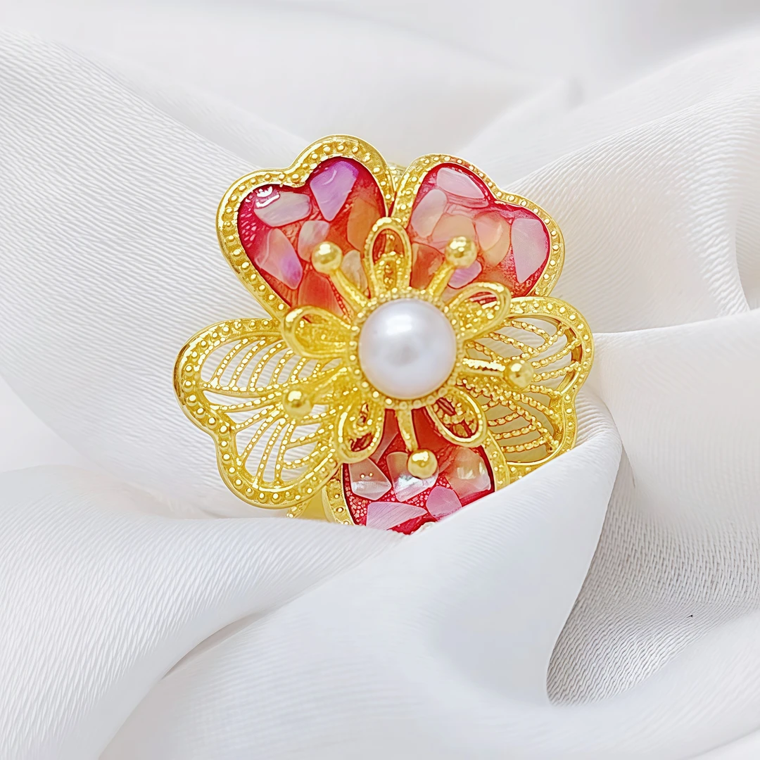 世嘉足金999桃心映月戒指轻奢时尚国风奢华HB