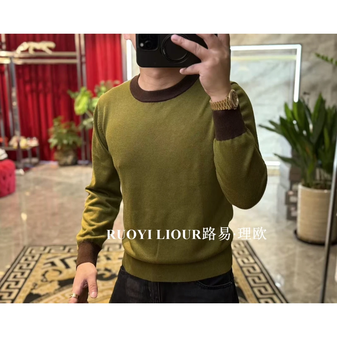【路易理欧】欧货时尚撞色圆领秋冬高奢休闲时尚针织衫0653