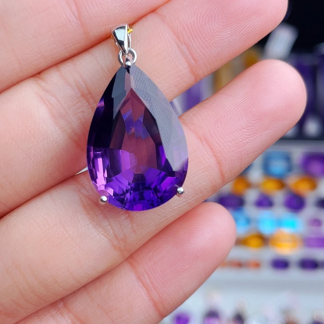颈饰银S925镶嵌紫晶天然保真