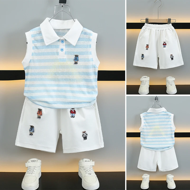 洋气时尚韩版夏季薄款外穿儿童童装男童女童宝宝小童运动短袖无袖