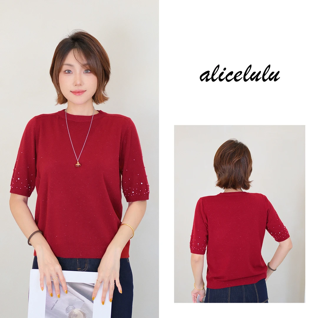 [alicelulu] 重工钉珠简约百搭圆领针织衫显瘦时尚S2144058T