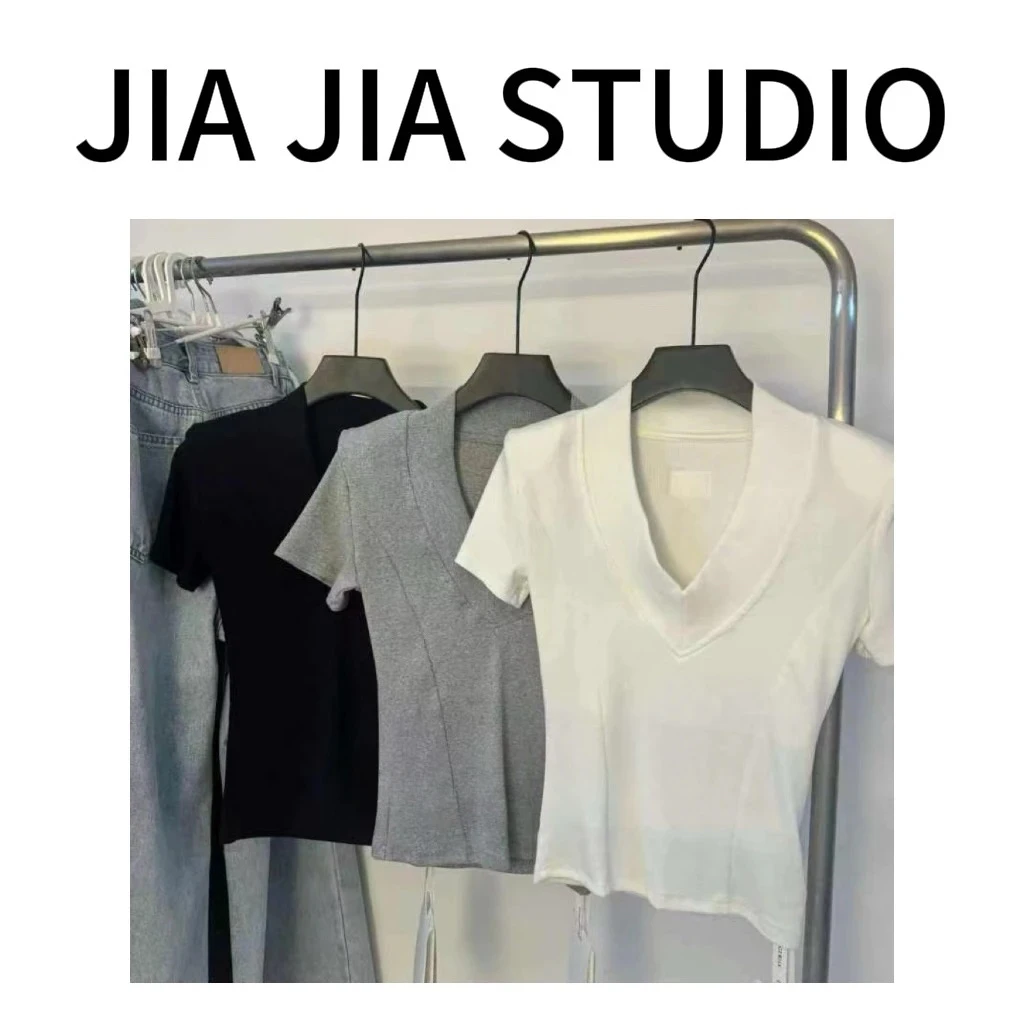 嘉嘉推荐#3030【夏款】百搭气质宽边V领短袖