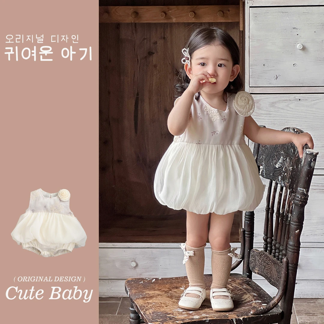 新中式小月龄洋气2025夏季新款女宝宝夏季薄款包屁衣婴儿周岁礼服