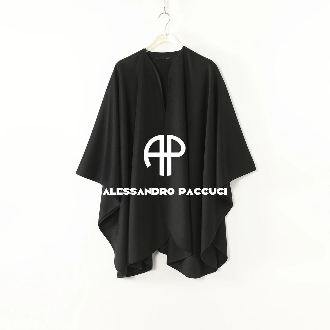 AP洛哥53039UP【尔雅】黑标/定染羊绒+羊毛黑色时尚气质斗篷外套